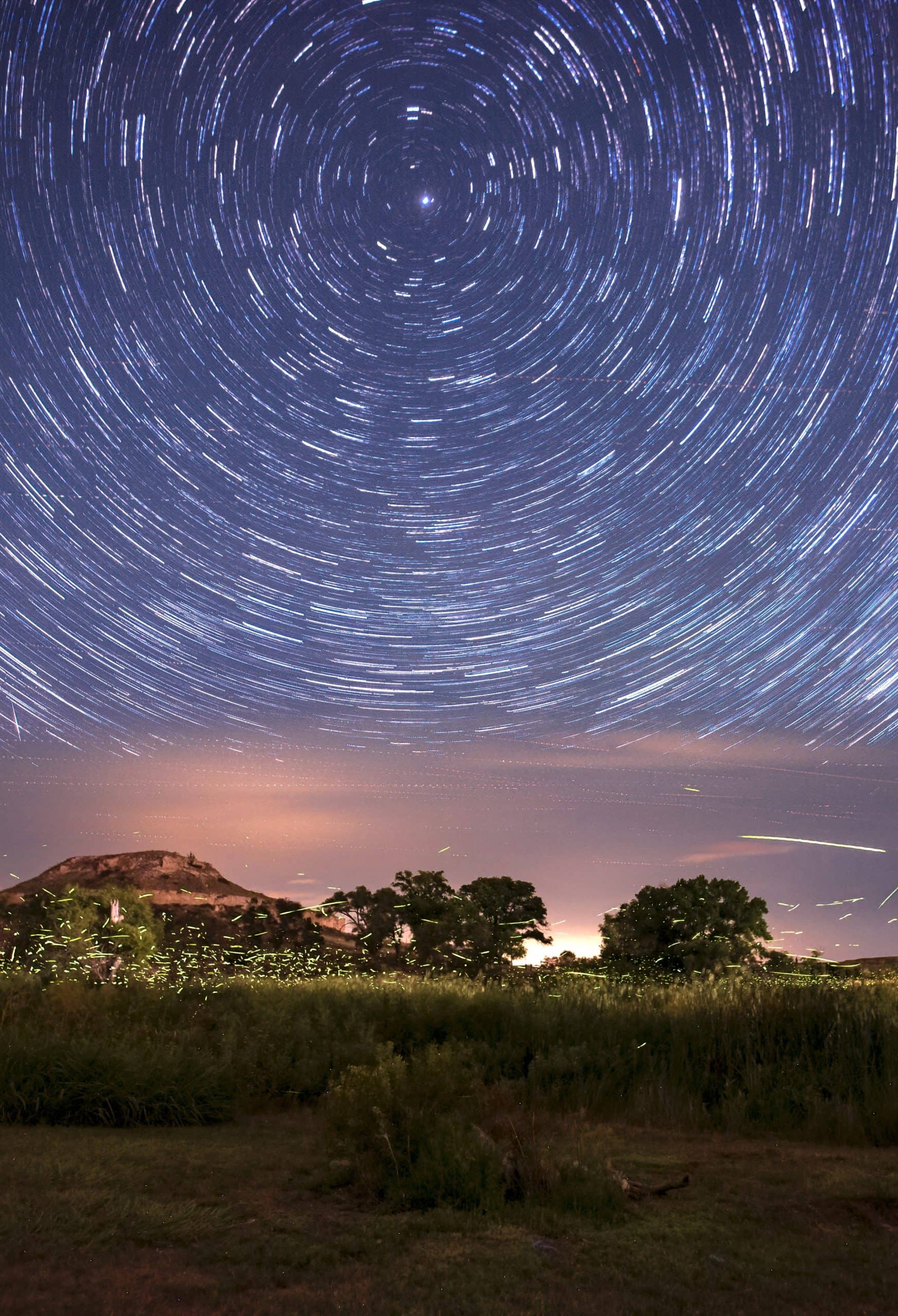 fireflies and star trails at Lake Scott in Kansas