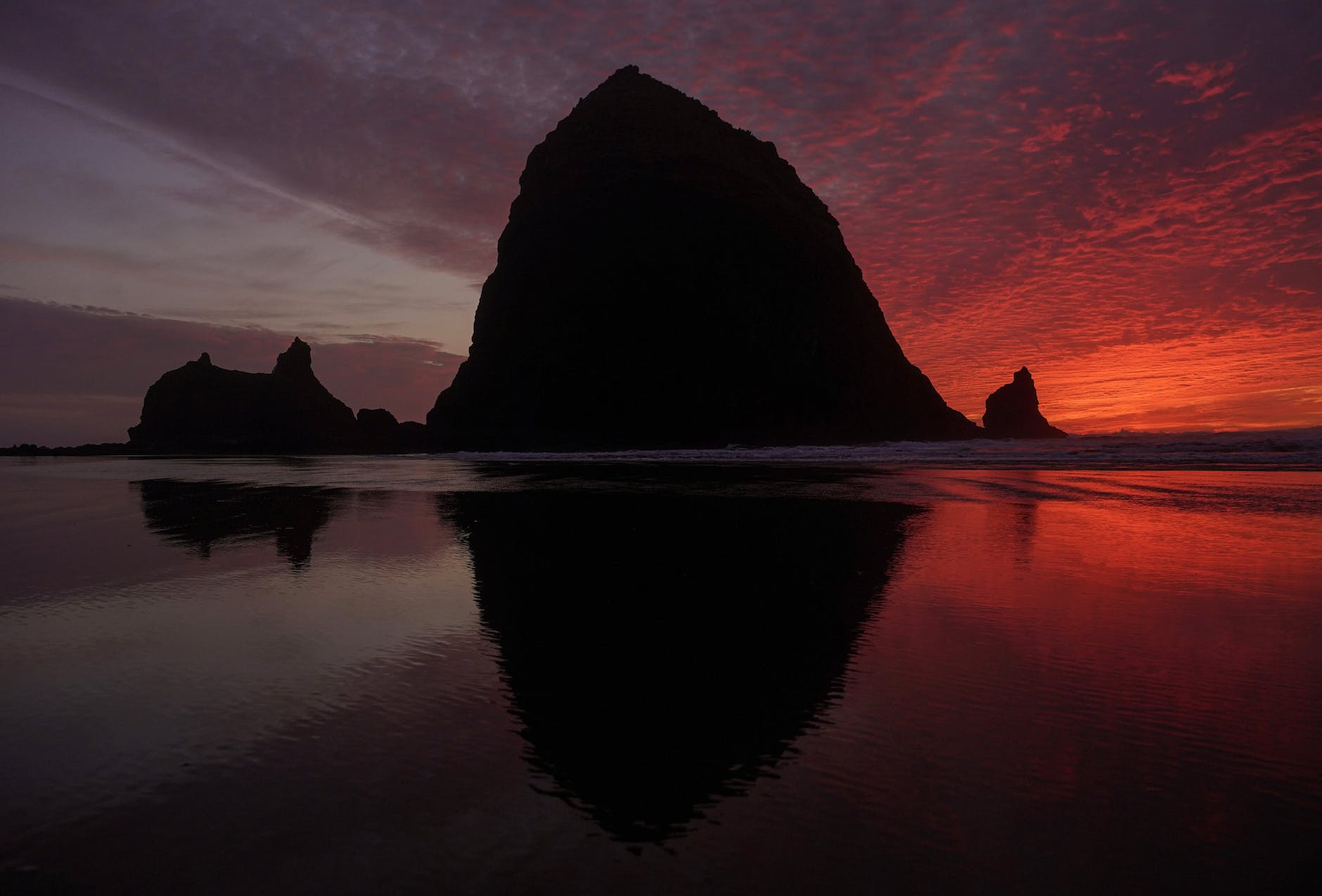 haystack rock at sunset