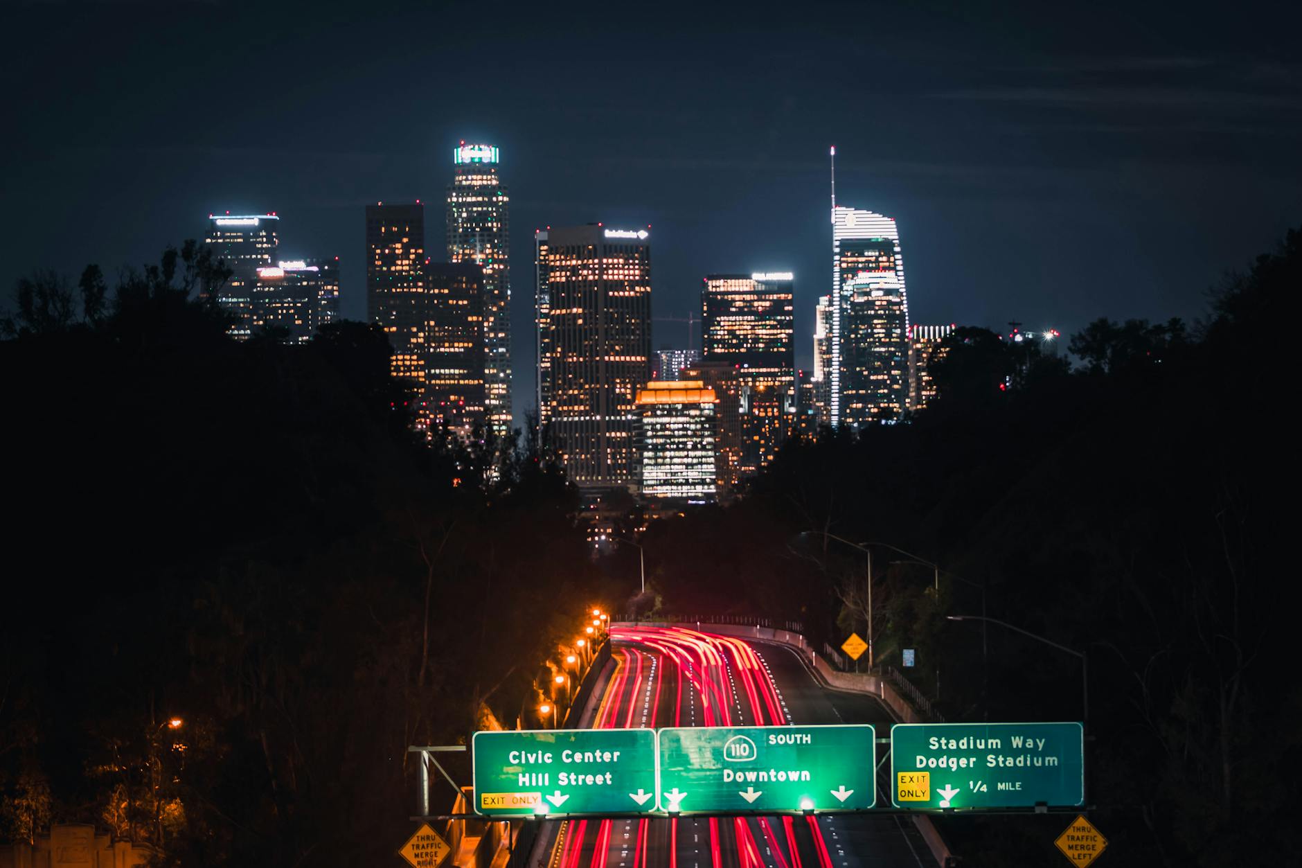 a highway in los angeles at night