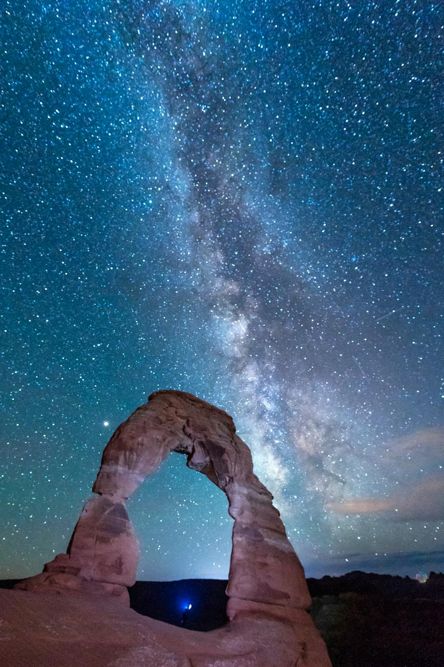 night view of arch and starry sky at arches national park moab utah