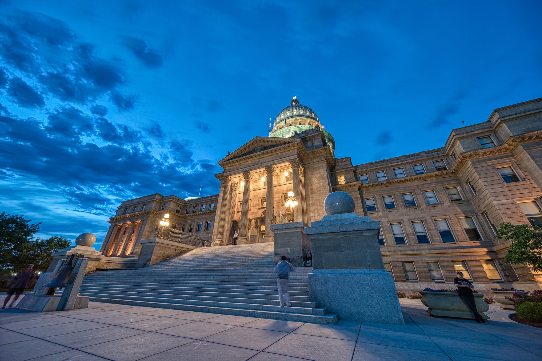 old stone palace with dome at night
